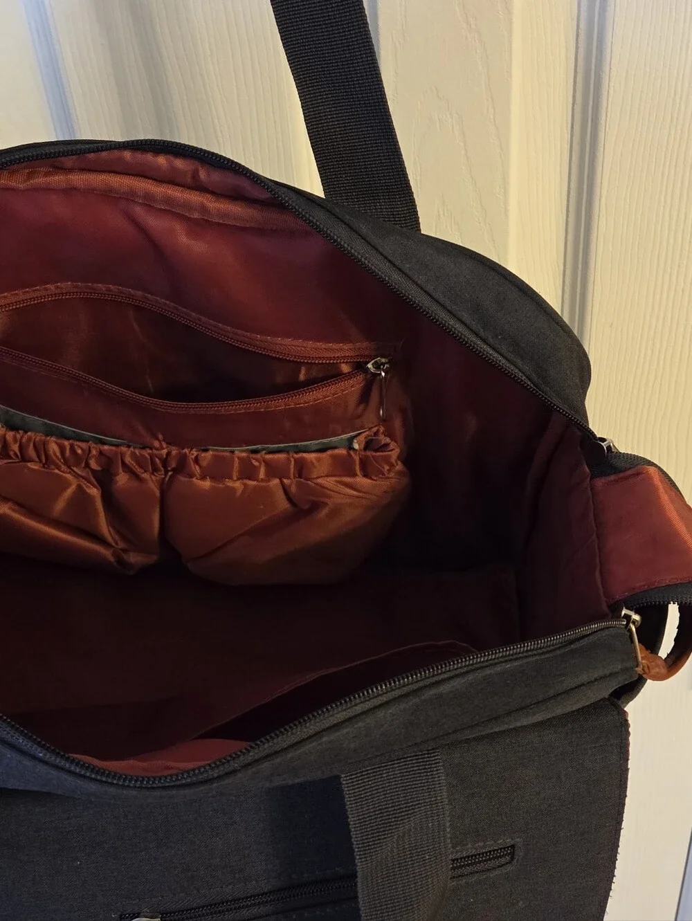 ​Eddie Bauer Diaper Bag Tote - Grey Canvas with Copper Lining - 14.5x12